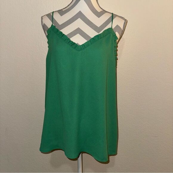 Halogen Tops - Halogen Green Solid Ruffle Triangle V Neck Adjustable Tank Top Large